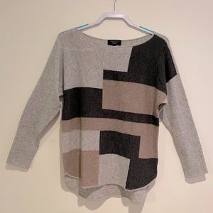 Charter Club 100% Cashmere Tan Grey Color Block Small Sweater